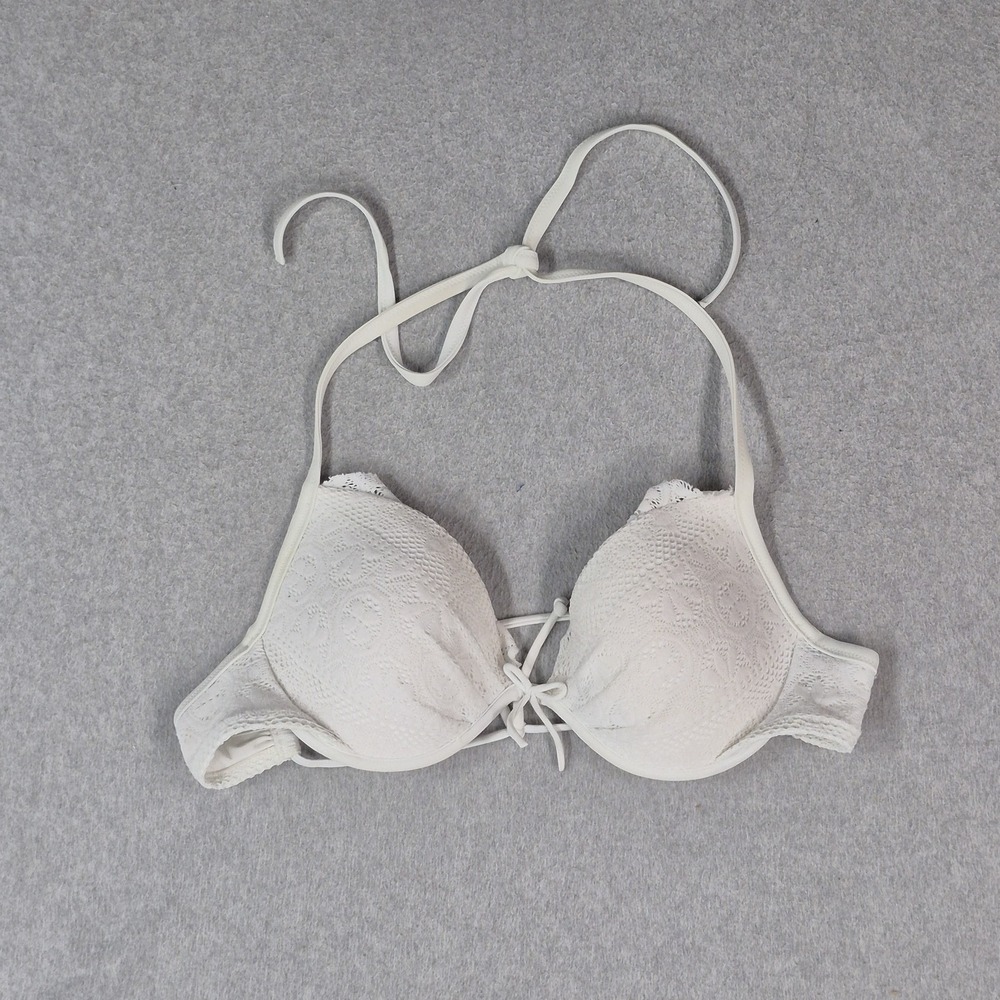 Victoria's Secret Women Swimwear 34D White Bikini Top Underwired Lace Halter